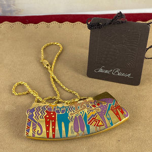 Laurel Burch Cats are People Enamel Gold Necklace